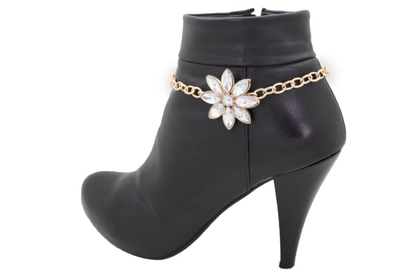 Brand New Women Gold Metal Chain Boot Bracelet Shoe Fancy Silver Bling Flower Charm Anklet