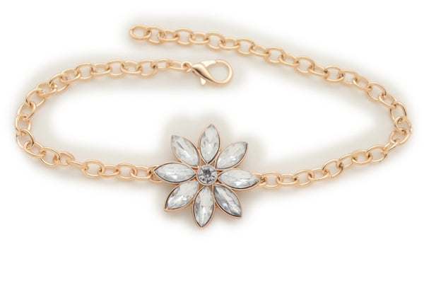 Brand New Women Gold Metal Chain Boot Bracelet Shoe Fancy Silver Bling Flower Charm Anklet