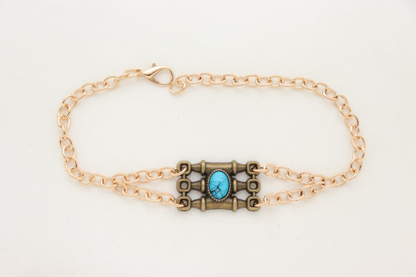 Brand New Women Boot Antique Gold Metal Chain Western Bracelet Shoe Charm Turquoise Bead