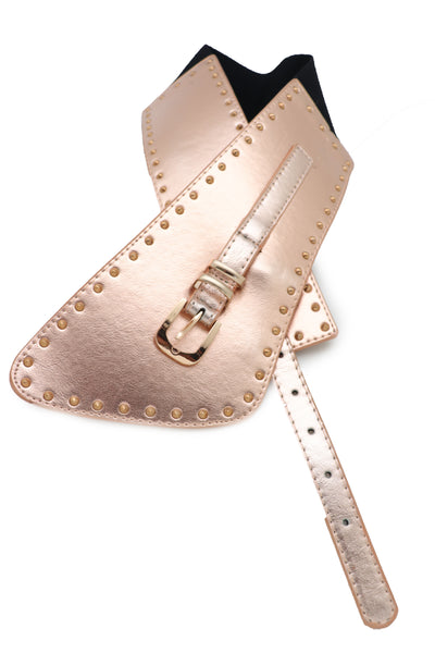 Brand New Women Wide Elastic Rose Gold Faux Leather Western Fashion Belt Metal Studs S M