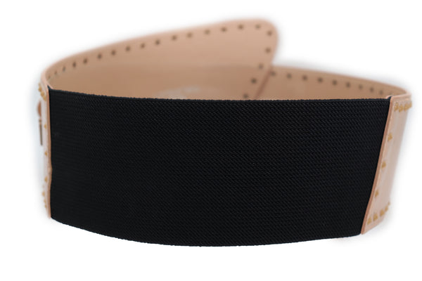 Brand New Women Wide Elastic Rose Gold Faux Leather Western Fashion Belt Metal Studs S M