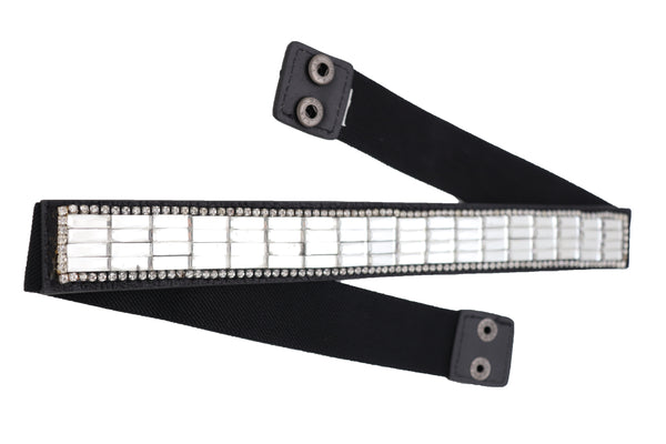 Brand New Women Skinny Black Elastic Waistband Fashion Belt Silver Bling Beads Size S M