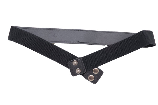 Brand New Women Skinny Black Elastic Waistband Fashion Belt Silver Bling Beads Size S M