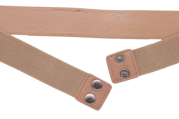 Brand New Women Skinny Brown Elastic Band Fashion Belt Shiny Silver Bling Beads Size S M