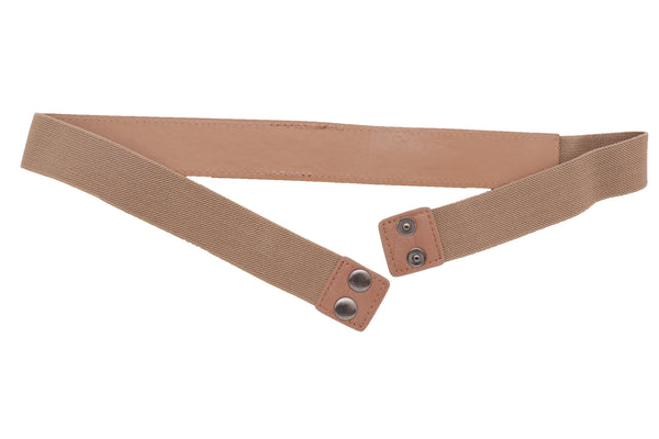 Brand New Women Skinny Brown Elastic Band Fashion Belt Shiny Silver Bling Beads Size S M