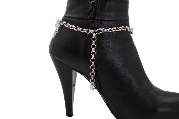 Brand New Women Silver Metal Chain Boot Bracelet Shoe Fleur De Lis Lily Charm Turquoise