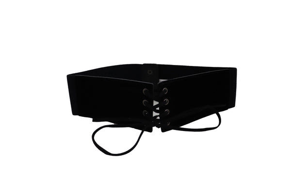 Brand New Women Black Faux Suede Leather Elastic Corset Fashion Belt Hip High Waist S M