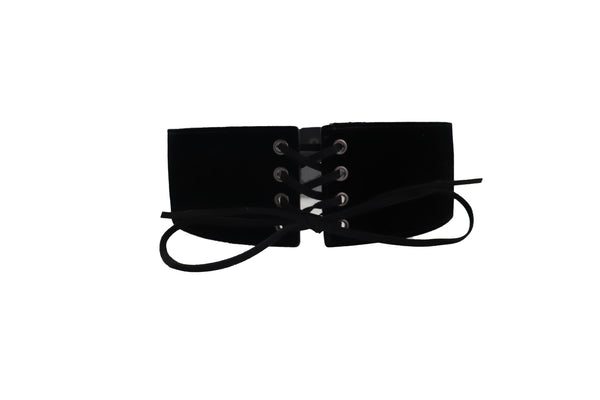 Brand New Women Black Faux Suede Leather Elastic Corset Fashion Belt Hip High Waist S M