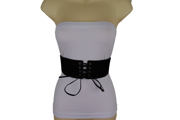 Brand New Women Black Faux Suede Leather Elastic Corset Fashion Belt Hip High Waist S M