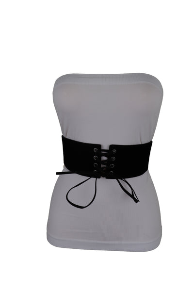 Brand New Women Black Faux Suede Leather Elastic Corset Fashion Belt Hip High Waist S M