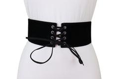 Black Faux Suede Leather Elastic Corset Fashion Belt Hip High Waist S M