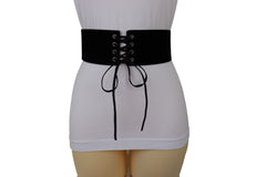 Black Faux Suede Leather Elastic Corset Fashion Belt Hip High Waist S M