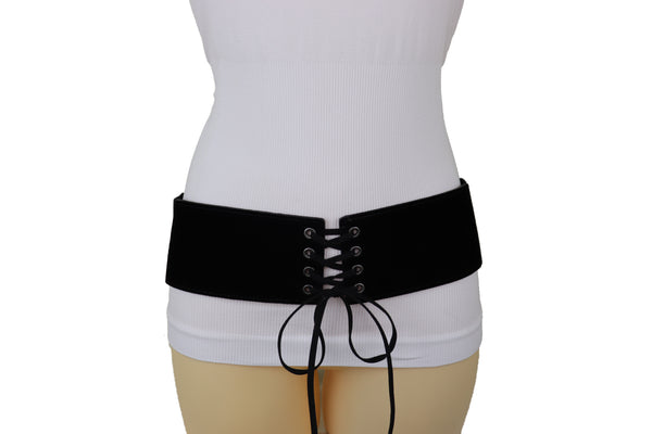Brand New Women Black Faux Suede Leather Elastic Corset Fashion Belt Hip High Waist S M