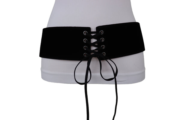 Brand New Women Black Faux Suede Leather Elastic Corset Fashion Belt Hip High Waist S M