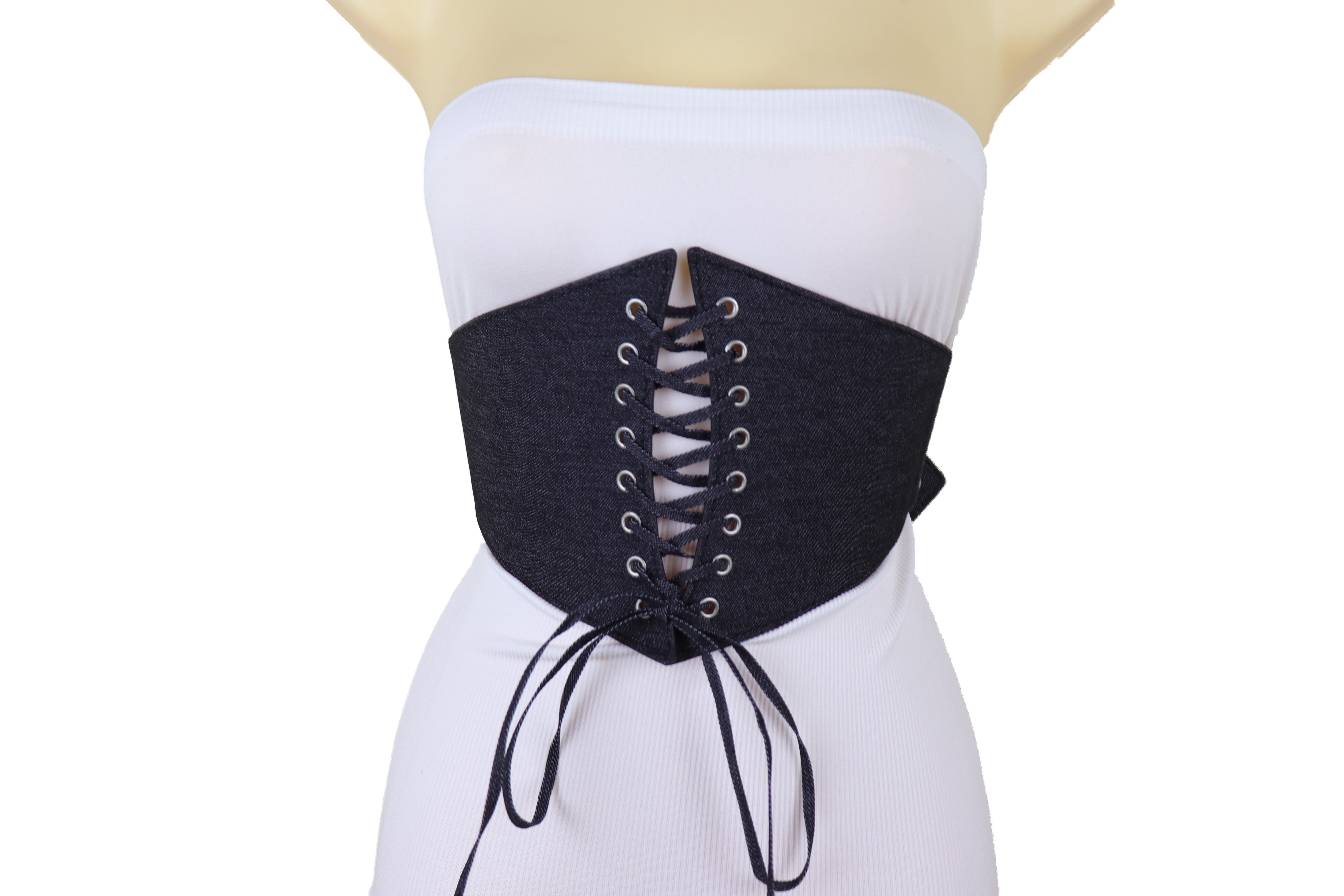 Black Denim Wide Fabric Elastic High Waist Corset Belt Adjustable Size ...