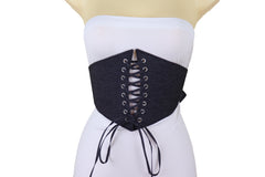 Black Denim Wide Fabric Elastic High Waist Corset Belt Adjustable Size S M