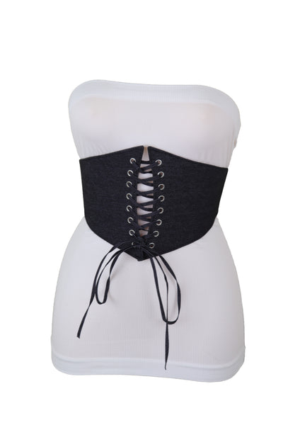 Brand New Women Black Denim Wide Fabric Elastic High Waist Corset Belt Adjustable Size S M