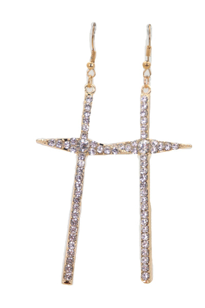 Brand New Women Gold Metal Pointy Cross Charm Earring Set Religious Bling Fashion Jewelry
