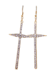 Gold Metal Pointy Cross Charm Earring Set Religious Bling