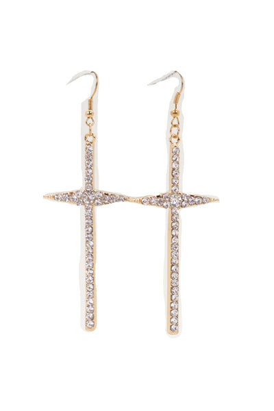 Brand New Women Gold Metal Pointy Cross Charm Earring Set Religious Bling Fashion Jewelry