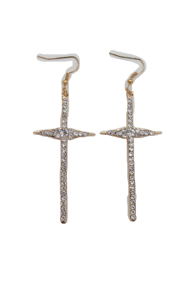 Brand New Women Gold Metal Pointy Cross Charm Earring Set Religious Bling Fashion Jewelry