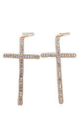 Rhinestone Skinny Cross Earrings