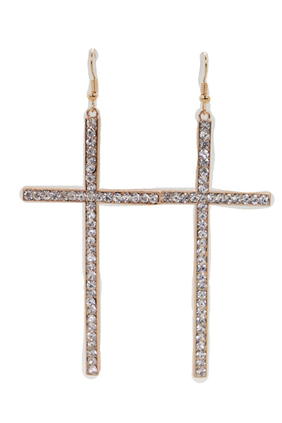 Brand New Women Gold Metal Big Cross Earrings Set Hook Closer Fashion Religious Jewelry Elegant