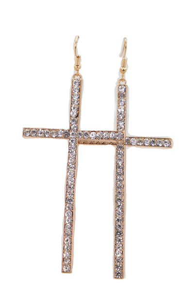 Brand New Women Gold Metal Big Cross Earrings Set Hook Closer Fashion Religious Jewelry Elegant