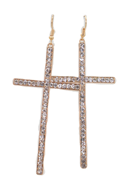 Brand New Women Gold Metal Big Cross Earrings Set Hook Closer Fashion Religious Jewelry Elegant