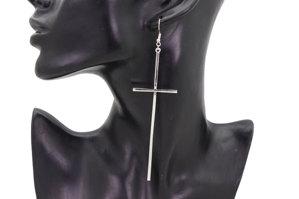 Brand New Women Large Size Metal Cross Earrings Set Hook Closer Fashion Religious Jewelry