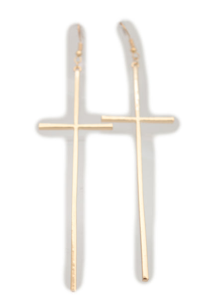 Brand New Women Large Gold Metal Big Cross Hook Earrings Bling Fashion Religious Jewelry