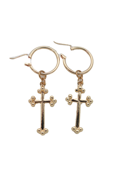 Brand New Women Gold Metal Cute Religious Fashion Jewelry Dangle Earrings Christian Cross