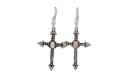 Earrings Religious Christian Pointy Cross Hook White Beads