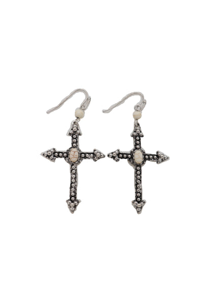 Brand New Women Earrings Religious Christian Pointy Cross Fashion Jewelry Hook White Beads