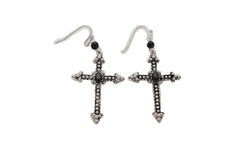 Earrings Religious Christian Pointy Cross Hook Black Beads
