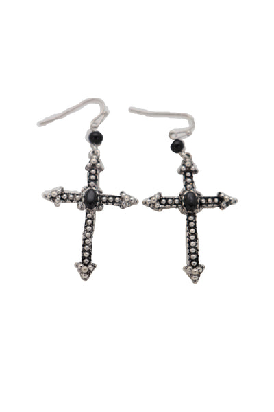Brand New Women Earrings Religious Christian Pointy Cross Fashion Jewelry Hook Black Beads
