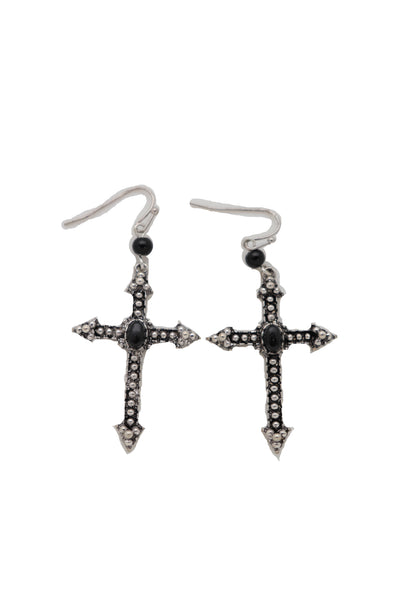 Brand New Women Earrings Religious Christian Pointy Cross Fashion Jewelry Hook Black Beads