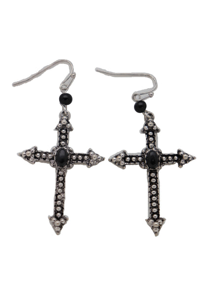 Brand New Women Earrings Religious Christian Pointy Cross Fashion Jewelry Hook Black Beads