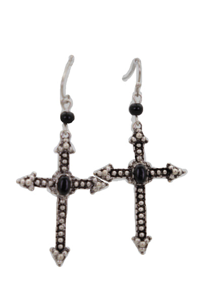Brand New Women Earrings Religious Christian Pointy Cross Fashion Jewelry Hook Black Beads