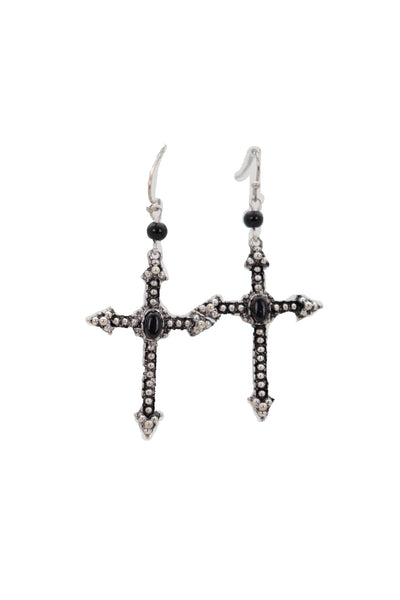 Brand New Women Earrings Religious Christian Pointy Cross Fashion Jewelry Hook Black Beads