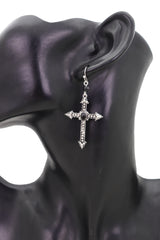 Earrings Religious Christian Pointy Cross Hook Black Beads