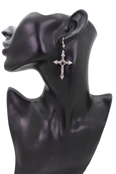Brand New Women Earrings Religious Christian Pointy Cross Fashion Jewelry Hook Black Beads