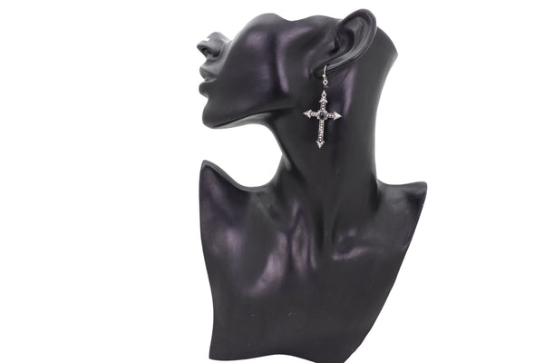 Brand New Women Earrings Religious Christian Pointy Cross Fashion Jewelry Hook Black Beads