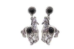 Women Earrings Set Silver Metal Horse Rodeo Western Black Beads