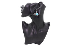 Earrings Set Ethnic Silver Metal Indian Elephant Jewelry Turquoise Blue