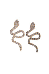 Gold Metal Rhinestone Cobra Snake Earrings