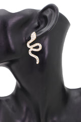 Gold Metal Rhinestone Cobra Snake Earrings