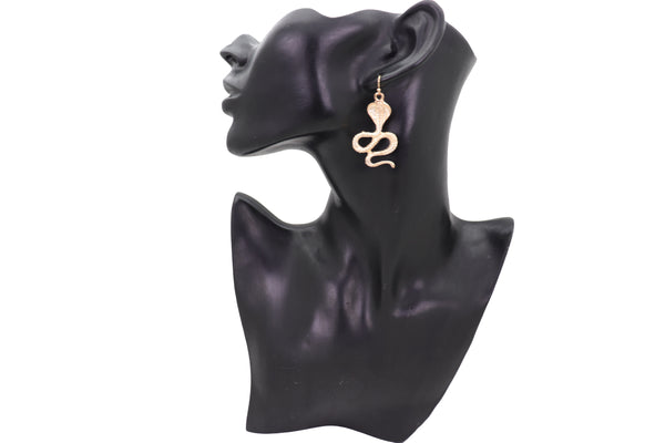 Brand New Women Hook Earrings Set Fashion Jewelry Gold Metal Cobra Snake Charm Great Look