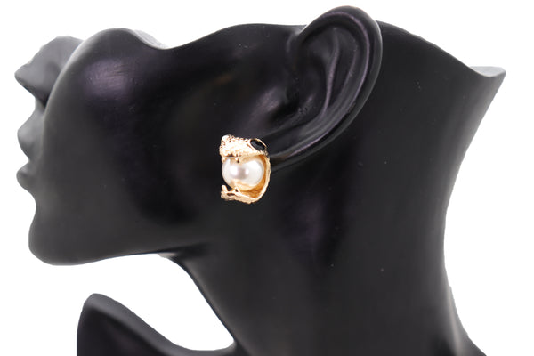 Brand New Women Earrings Set Fashion Jewelry Gold Metal Cobra Mouth Bite Snake Pearl Beads