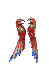 Red Rhinestone Jeweled Parrot Bird Dangle Earrings